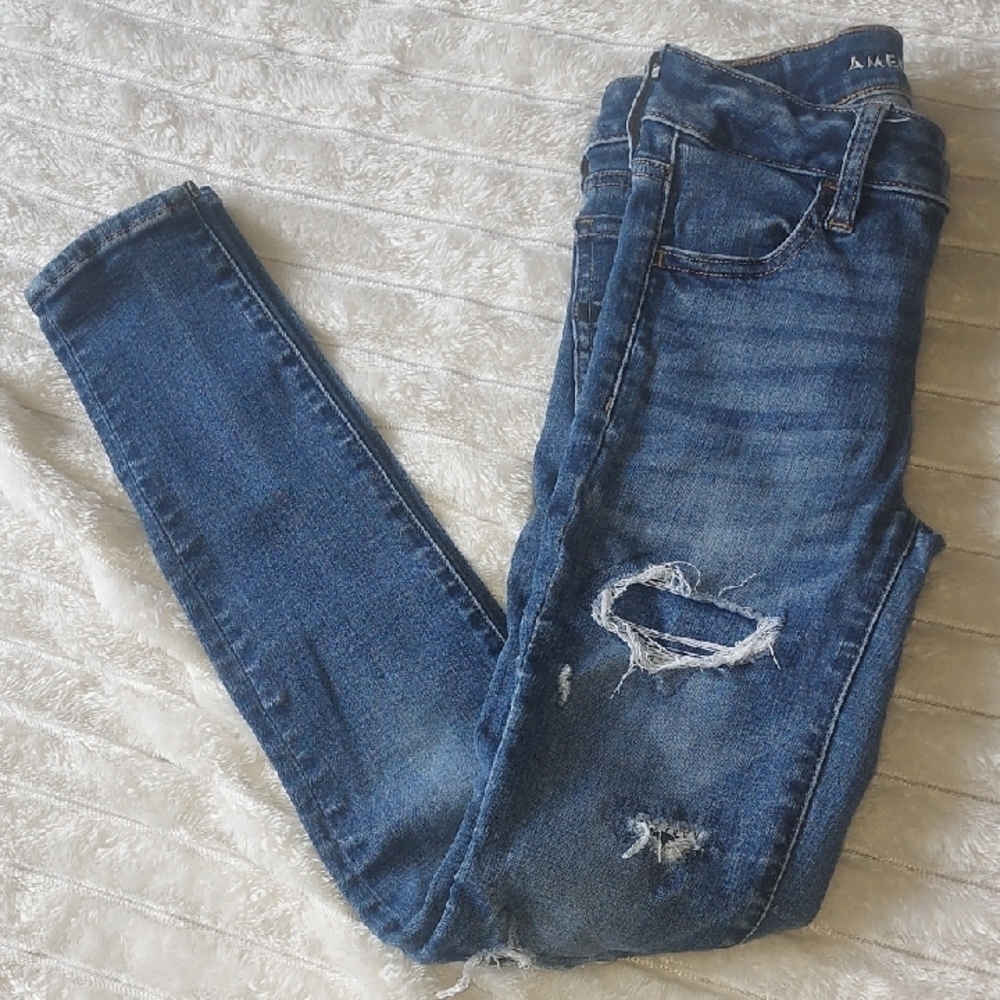 American Eagle Outfitters Ripped Blue Skinny Jeans